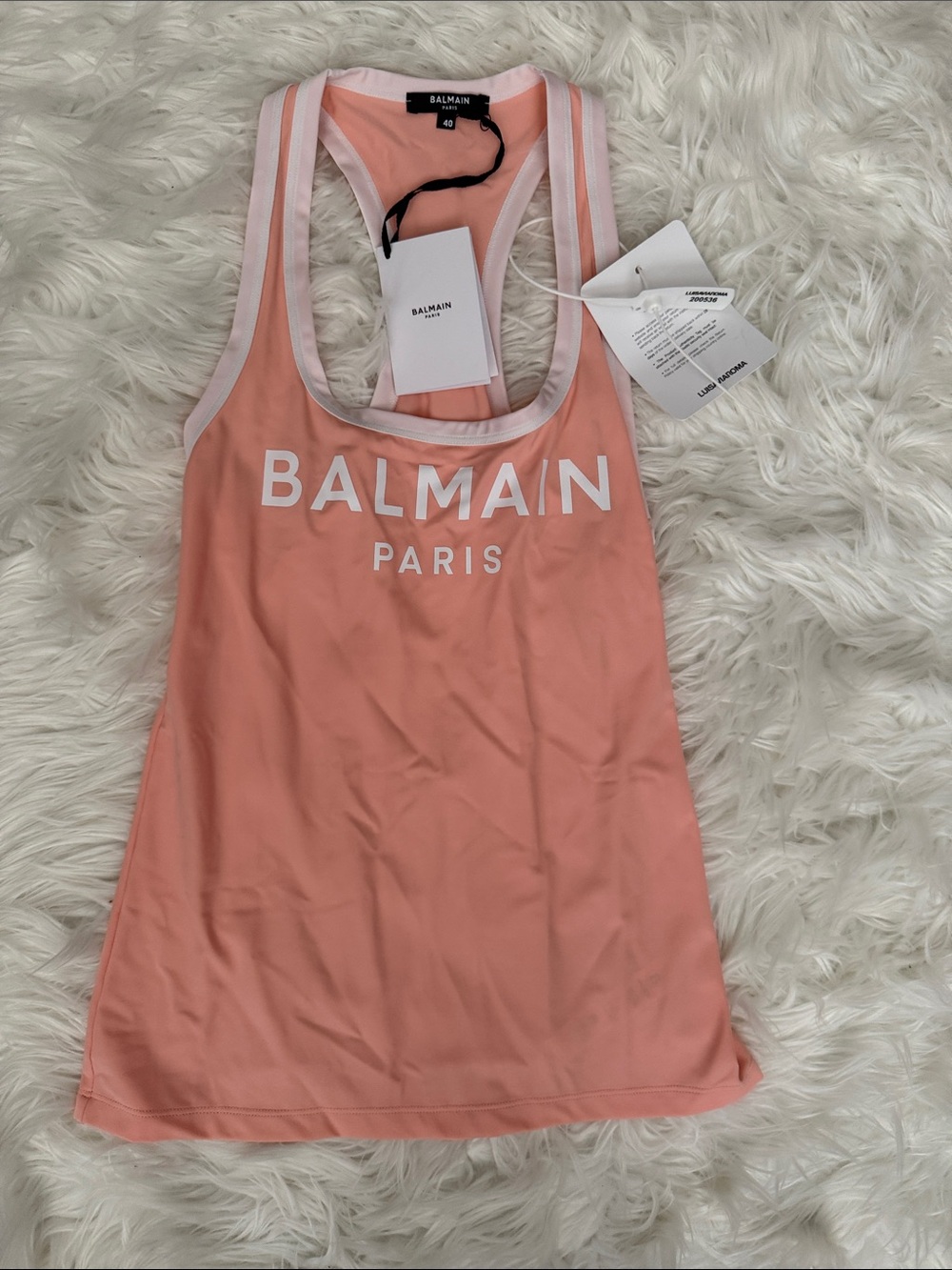 Balmain Pink Logo Racerback Tank Top